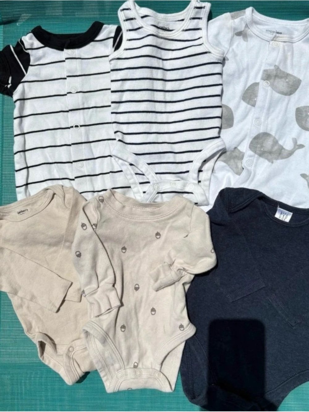 Mixed Pack Baby One-Piece Bodysuits - Neutral Stripes & Whale Print